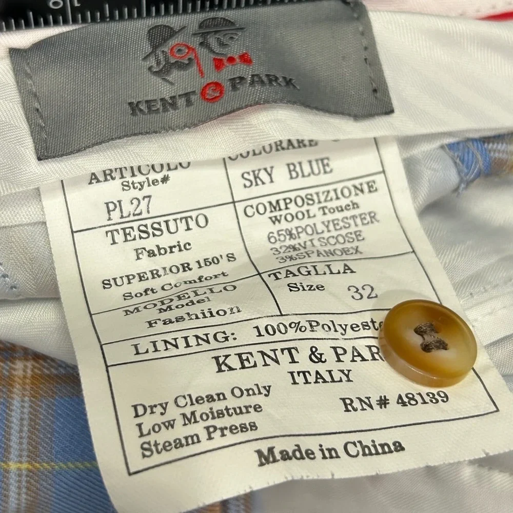 Kent & Park Sky Blue Plaid Dress Pants Mens 32 - Picture 4 of 7